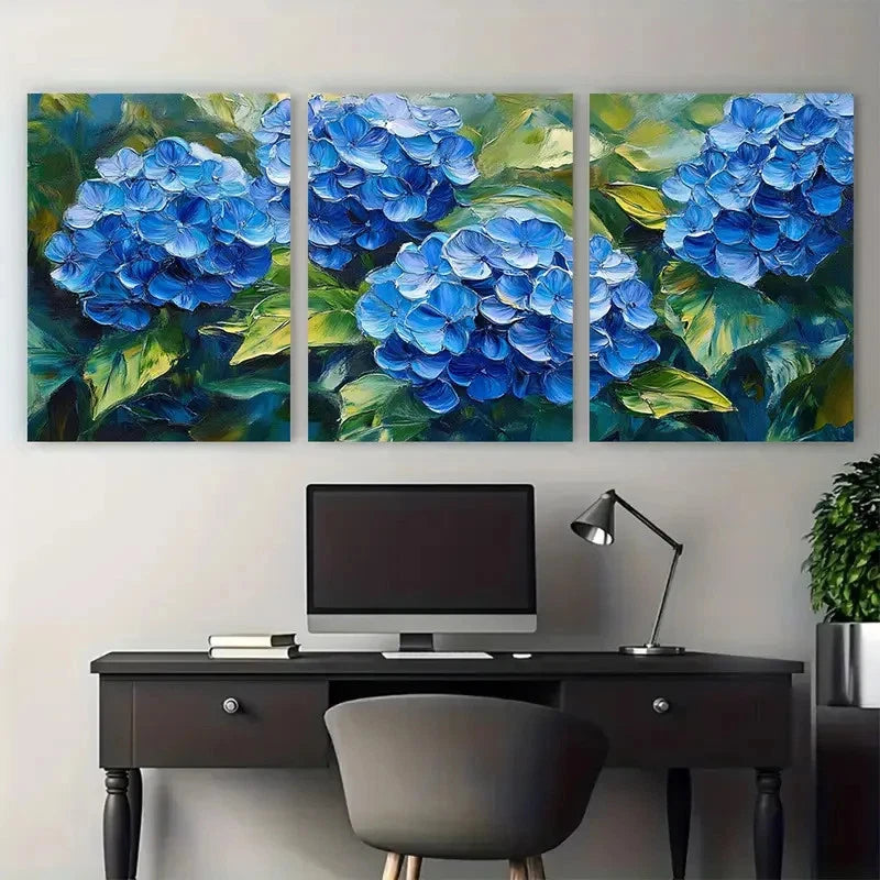 3pcs Hydrangea Flowers Impasto Illustration Metal Print Ready to Hang Art