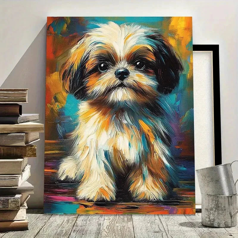 Shih Tzu Dog Vibrant Colorful Dog Painting 40x60cm Metal Print Ready to Hang