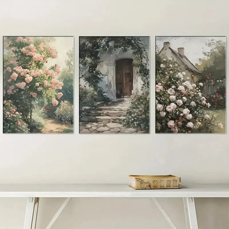 3pcs Aesthetic Floral Architectural Landscape Metal Print Ready to Hang Art
