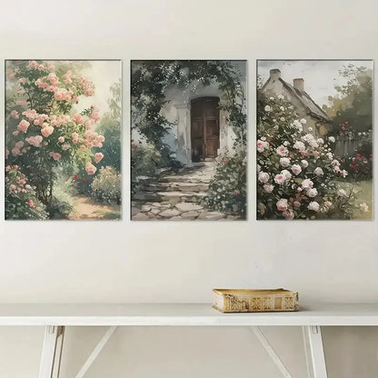 3pcs Aesthetic Floral Architectural Landscape Metal Print Ready to Hang Art
