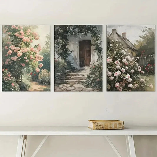 3pcs Aesthetic Floral Architectural Landscape Metal Print Ready to Hang Art