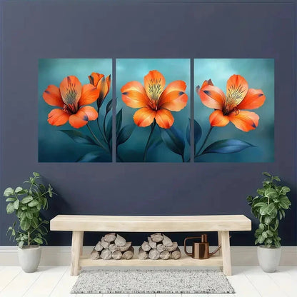 3pcs Vibrant Alstroemeria Lilies | Elegant Floral Metal Print Ready to Hang Art