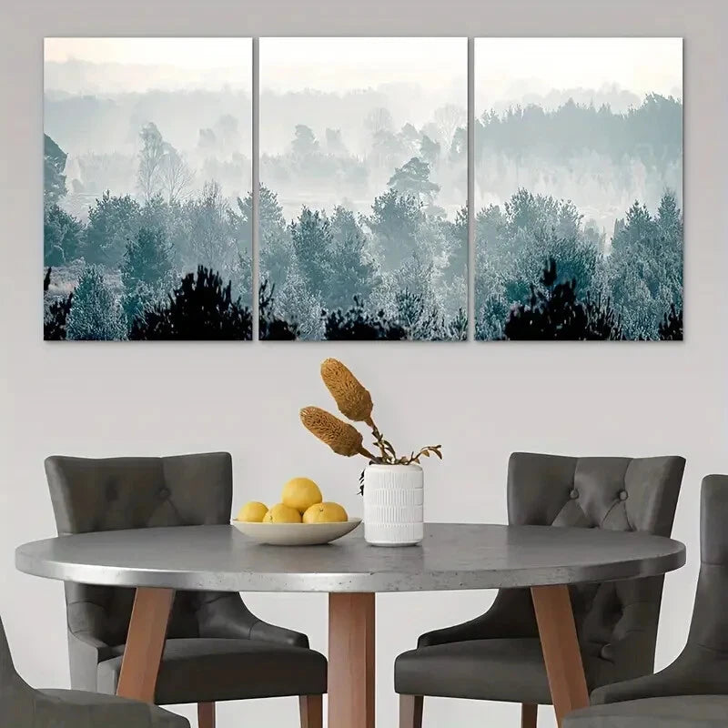 3pcs Winter Scene Trees Snow Capped Metal Print Ready to Hang Art