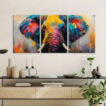3pcs Colorful Elephant Oil Painting Posters Metal Print Ready to Hang Art