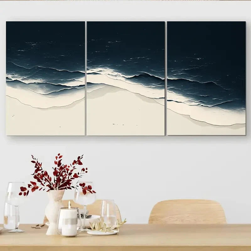 3pcs Minimalist Ocean Wave Dark Light Perfect Wall Art Set Canvas Framed 40x60cm - High Quality Print 100% Australian Made Wall Canvas Ready to Hang