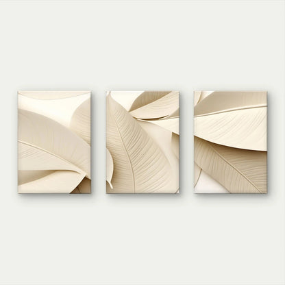 3pcs Elegant Neutral Minimalist Leaf Beige Wall Art Set Canvas Framed 60x90cm - High Quality Print 100% Australian Made Wall Canvas Ready to Hang