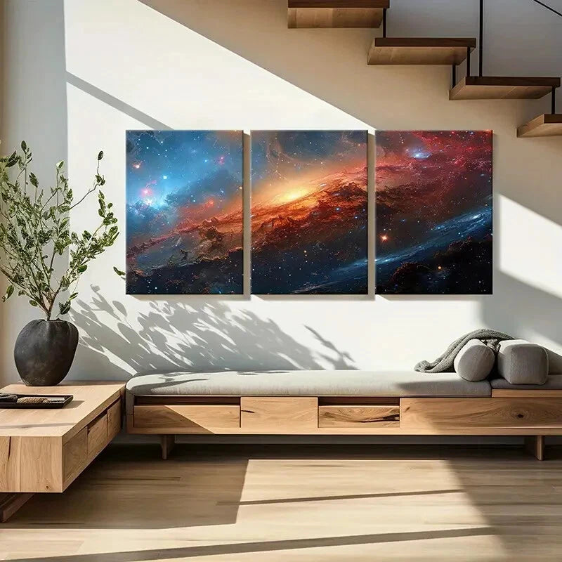3pcs Galactic Landscape Cosmic Clouds Metal Print Ready to Hang Art