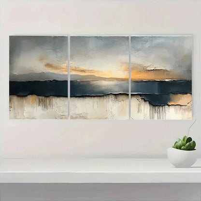 3pcs Brown & Beige Textured Modern Acrylic Metal Print Ready to Hang Art