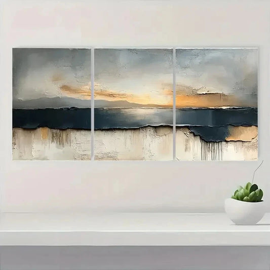 3pcs Brown & Beige Textured Modern Acrylic Metal Print Ready to Hang Art