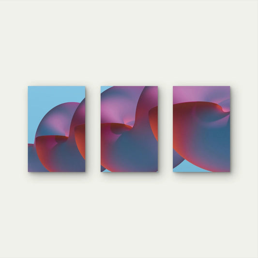 3pcs Surreal Purple & Blue Abstract Shapes Wall Art Set Canvas Framed 60x90cm - High Quality Print 100% Australian Made Wall Canvas Ready to Hang