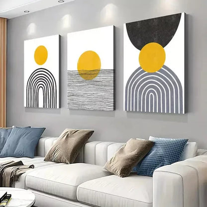 3pcs Mustard Yellow and Black Abstract Art Set Canvas Unframed - High Quality Print 100% Australian Made Wall Canvas