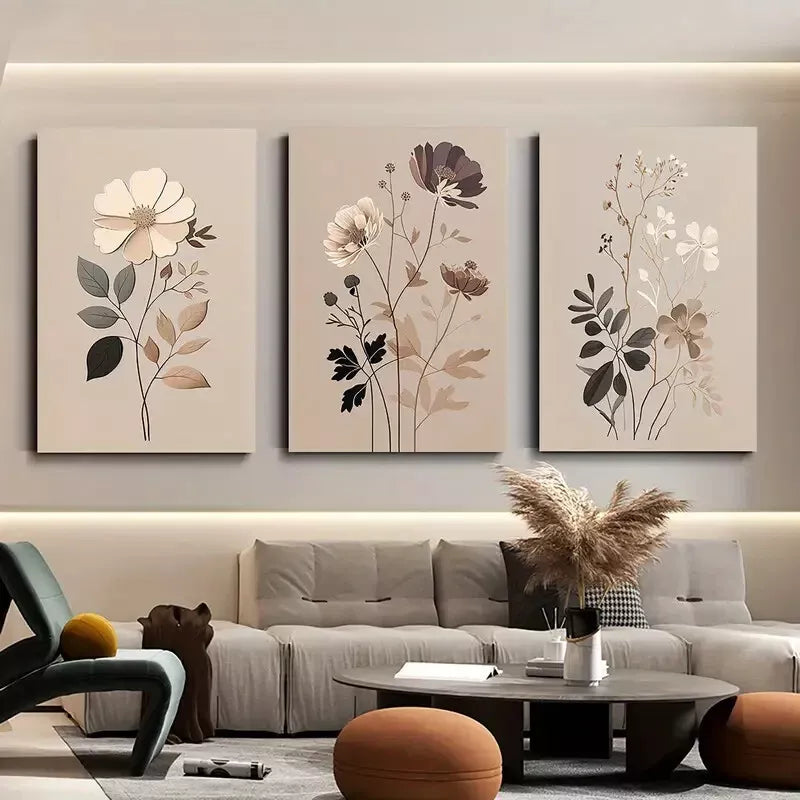 3pcs Bohemian Vintage Wildflowers Wall Art Canvas Framed 40x60cm - High Quality Print 100% Australian Made Wall Canvas Ready to Hang