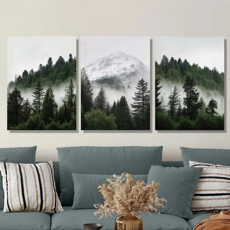 3pcs Snowy Mountain and Forest Wall Art Set Canvas Framed 40x60cm - High Quality Print 100% Australian Made Wall Canvas Ready to Hang