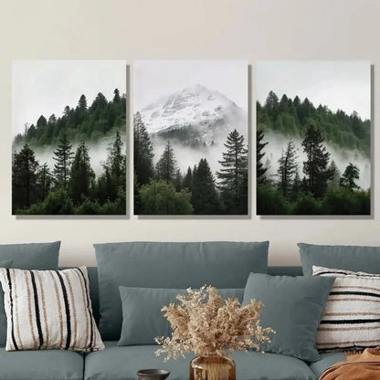 3pcs Snowy Mountain and Forest Wall Art Set Canvas Framed 40x60cm - High Quality Print 100% Australian Made Wall Canvas Ready to Hang