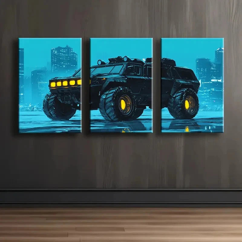 3pcs Cyberpunk Armored SUV Art Wall Art Set Canvas Framed 60x90cm - High Quality Print 100% Australian Made Wall Canvas Ready to Hang