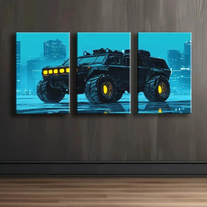 3pcs Cyberpunk Armored SUV Art Wall Art Set Canvas Framed 60x90cm - High Quality Print 100% Australian Made Wall Canvas Ready to Hang