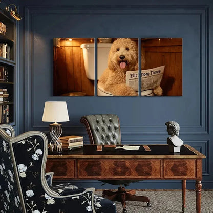 3pcs Rustic Dog Reading Newspaper Scene Metal Print Ready to Hang Art