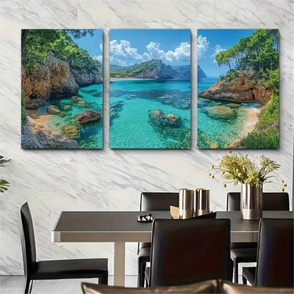 3pcs Cala dHort Beach Metal Print Ready to Hang Art