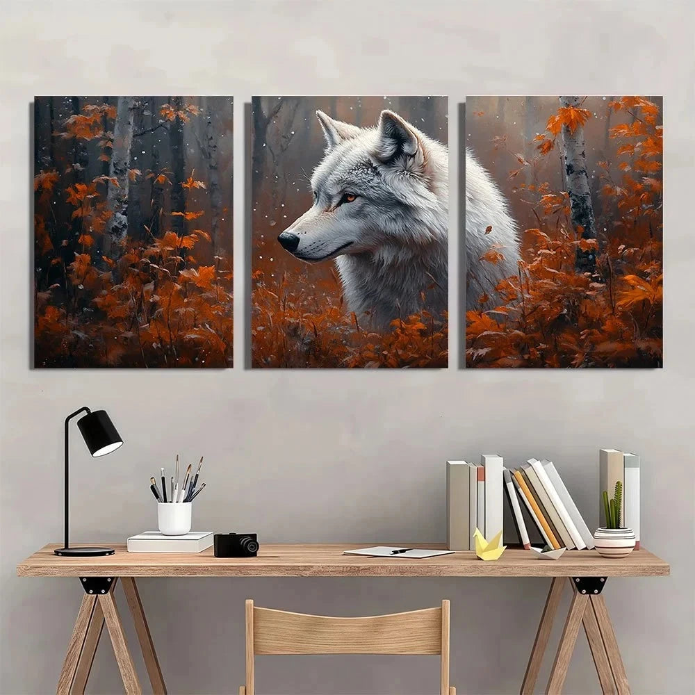 3pcs Winter Wolf & Forest Painting Wall Art Set Canvas Framed 60x90cm - High Quality Print 100% Australian Made Wall Canvas Ready to Hang