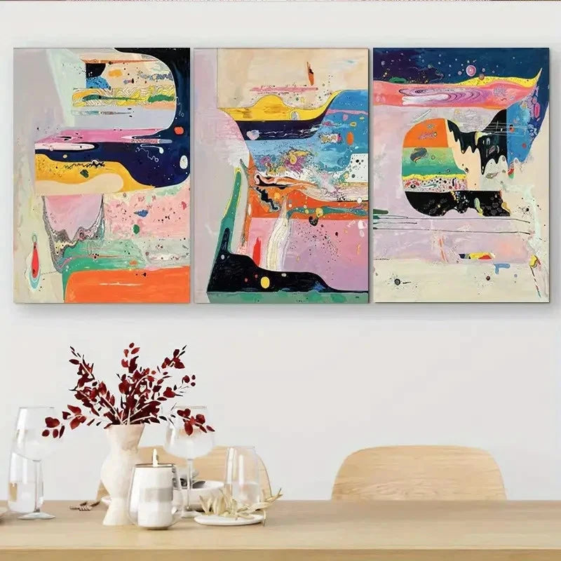 3pcs Geometric & Animal Designs Painting Metal Print Ready to Hang Art