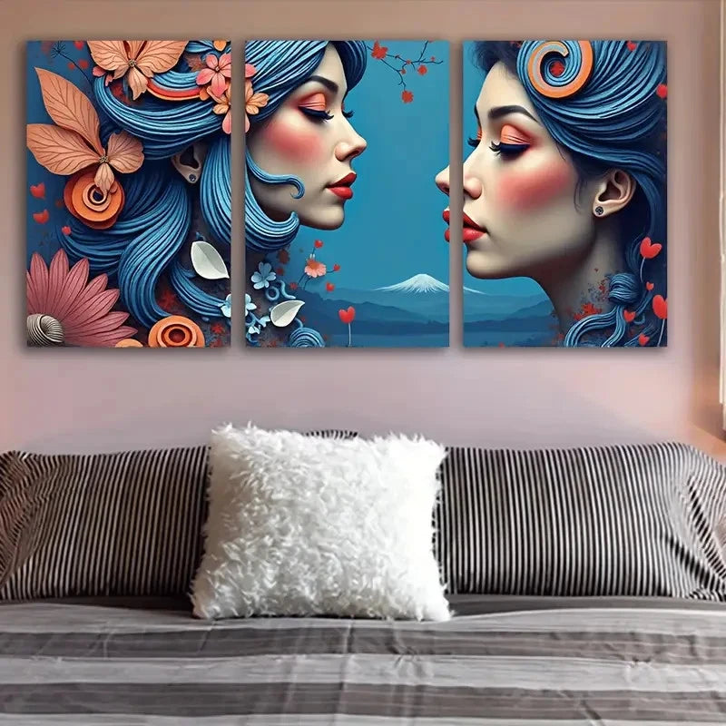 3pcs Floral Woman Portrait Spray Painted Wall Art Set Canvas Framed 60x90cm - High Quality Print 100% Australian Made Wall Canvas Ready to Hang