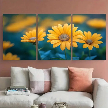 3pcs Vibrant Nature Golden Yellow Summer Flower Metal Print Ready to Hang Art