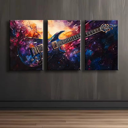 3pcs Vibrant Guitar Fantasy Illustration Wall Art Set Canvas Framed 60x90cm - High Quality Print 100% Australian Made Wall Canvas Ready to Hang