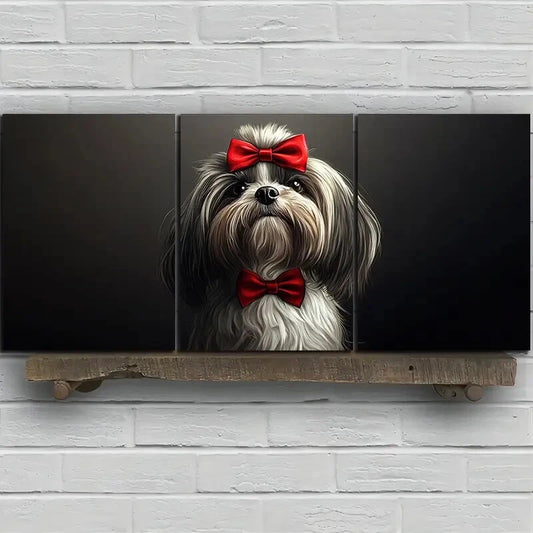 3pcs A Dog Wearing Bow Tie Animal Themed Metal Print Ready to Hang Art
