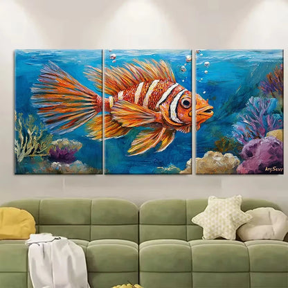 3pcs Lionfish Painting Sea Animals Metal Print Ready to Hang Art