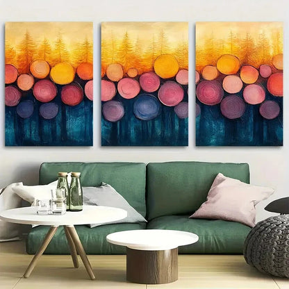 3pcs Pastel Grunge Forest Tree Rings Abstract Metal Print Ready to Hang Art