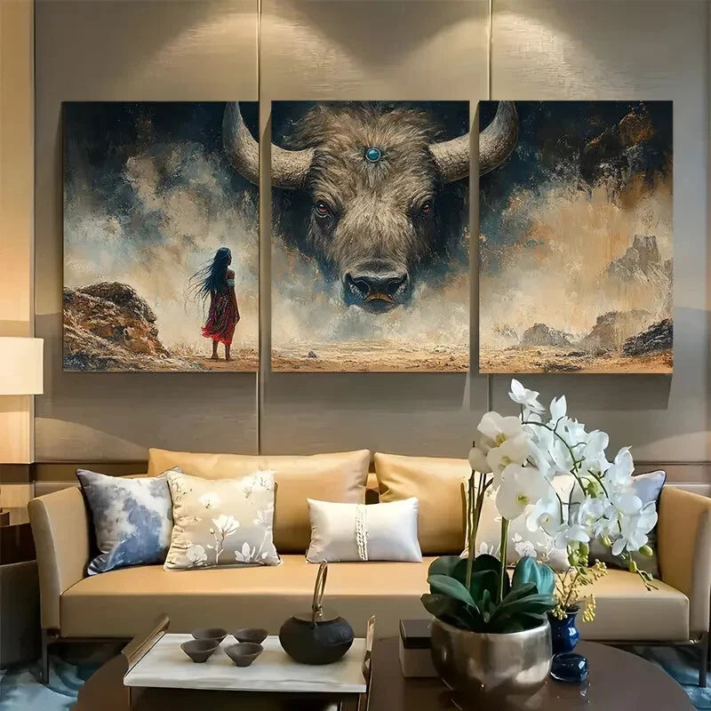 3pcs White Buffalo Woman Native American Metal Print Ready to Hang Art