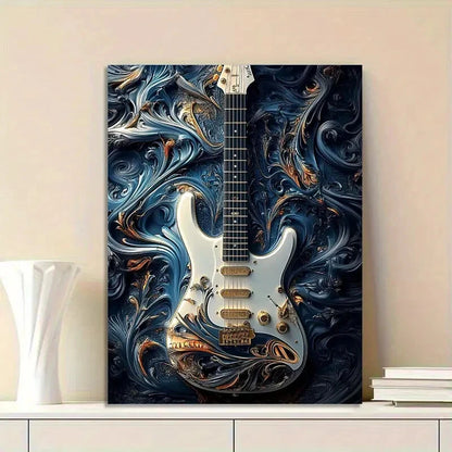 Guitar In The Style of Zbrush, Dark White And Light  40x60cm Metal Print Ready to Hang