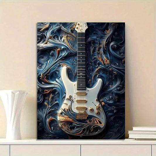 Guitar In The Style of Zbrush, Dark White And Light  40x60cm Metal Print Ready to Hang