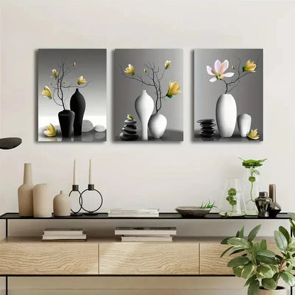 3pcs Black & White Elegant Orchid Metal Print Ready to Hang Art