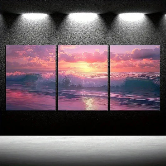 3pcs Vibrant Ocean Wave Illustration Wall Art Set Canvas Framed 40x60cm - High Quality Print 100% Australian Made Wall Canvas Ready to Hang - Bella Home Decor