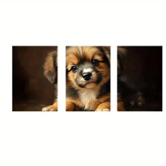 3pcs Adorable Puppy Abstract Art Metal Print Ready to Hang Art