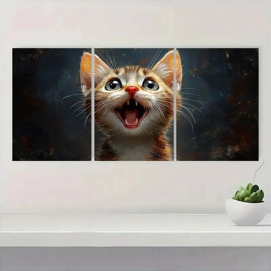 3pcs Whimsical Cat Kitten Fun animal Metal Print Ready to Hang Art