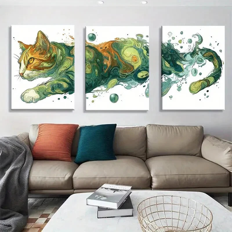 3pcs Fluid Ink Style Animal Canvas Prints Metal Print Ready to Hang Art
