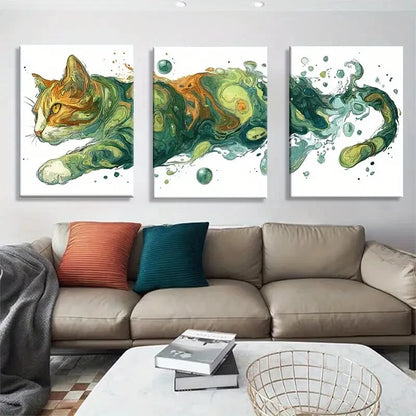 3pcs Fluid Ink Style Animal Canvas Prints Metal Print Ready to Hang Art
