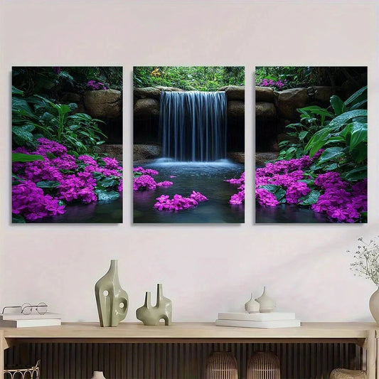 3pcs Waterfall and Lush Greenery Metal Print Ready to Hang Art