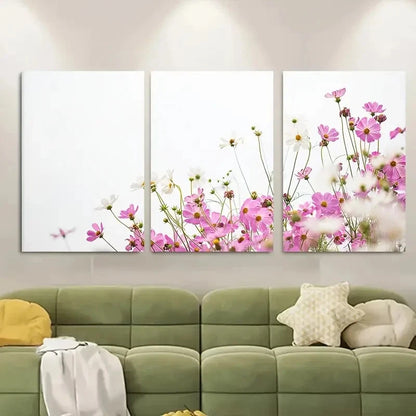 3pcs Pink Spring Floral Pretty Cosmos Flowers Metal Print Ready to Hang Art