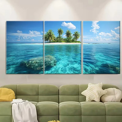 3pcs Turquoise Tropical Island Seascape Metal Print Ready to Hang Art