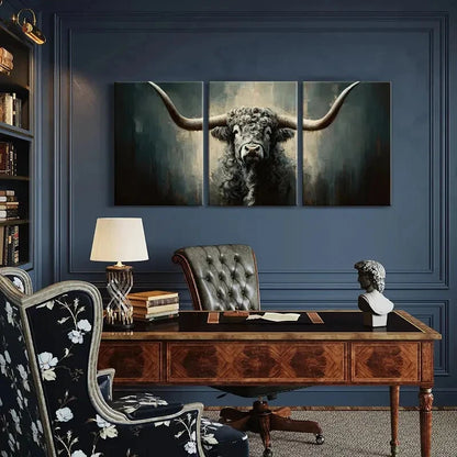 3pcs Artistic Bull Portrait Abstract Painting Metal Print Ready to Hang Art