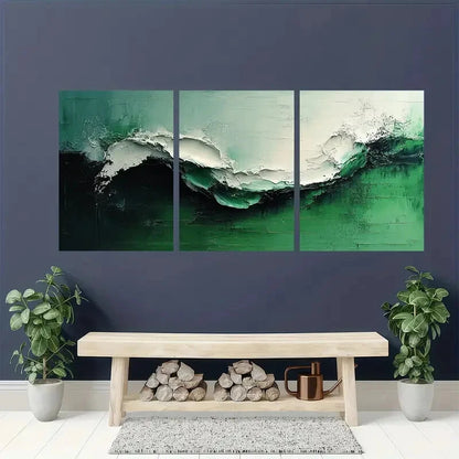 3pcs White and Green Modern Abstract Green Acrylic Metal Print Ready to Hang Art