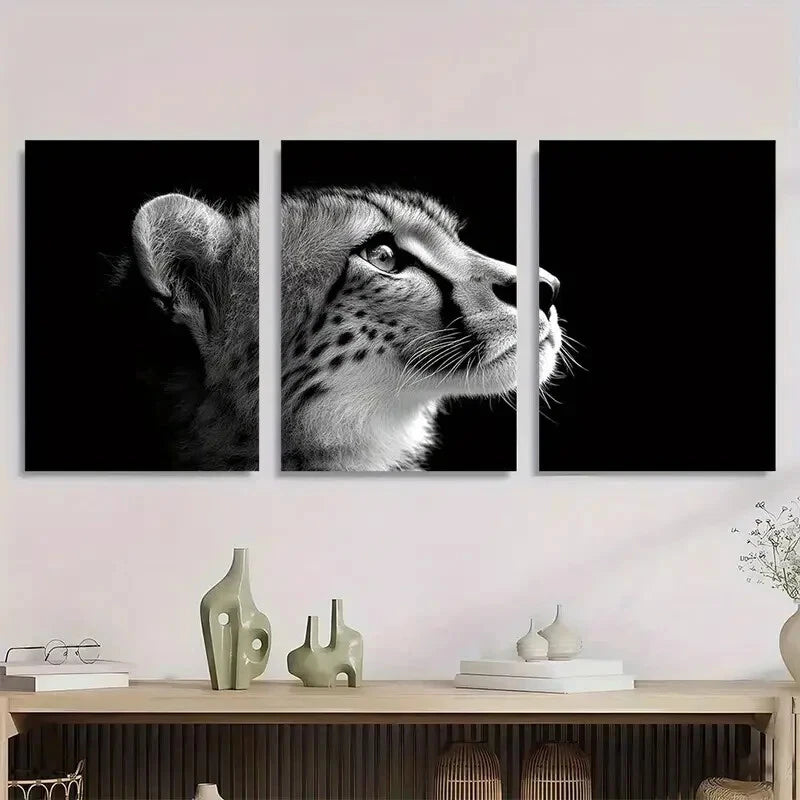 3pcs Black and White Leopard Wildlife Metal Print Ready to Hang Art