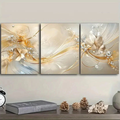 3pcs Luxurious Golden And Beige Swirls for Home Metal Print Ready to Hang Art