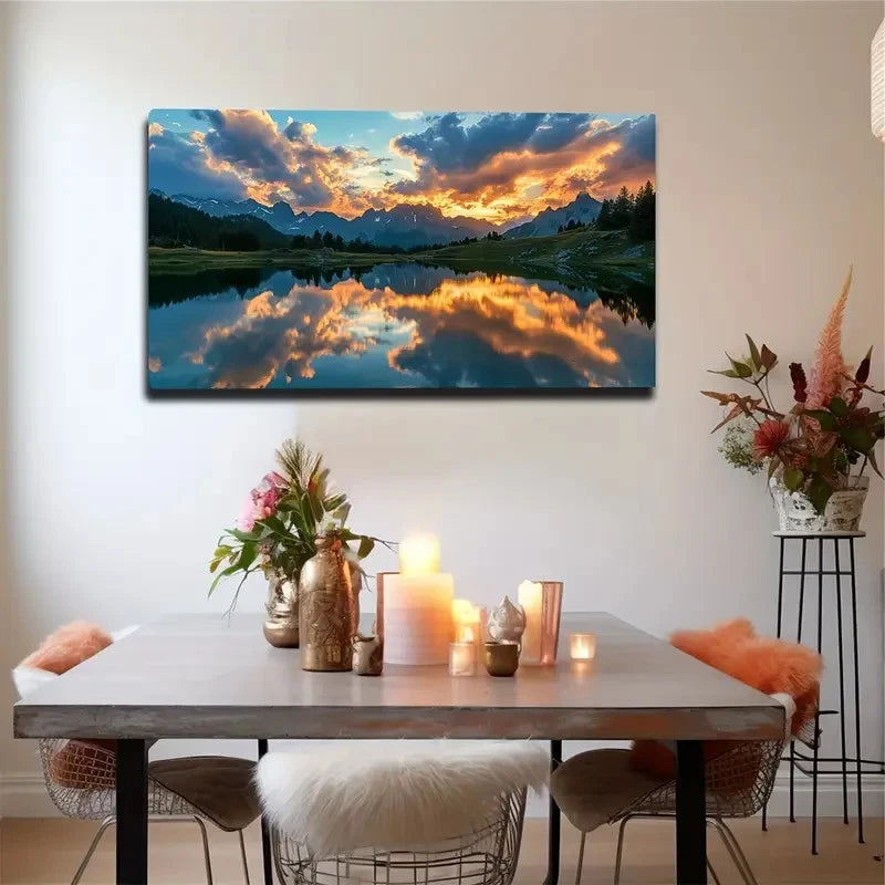 Serene Sunset Reflection Wall Art canvas office home room framed 120x60cm