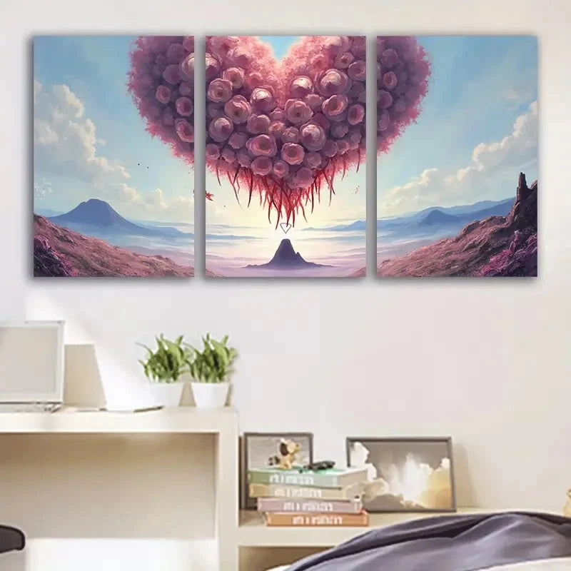 3pcs Heart-Shaped Balloons Flying Metal Print Ready to Hang Art