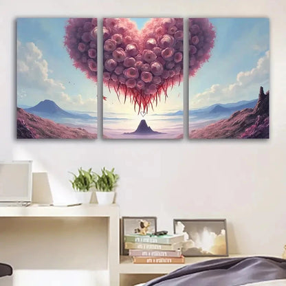 3pcs Heart-Shaped Balloons Flying Metal Print Ready to Hang Art