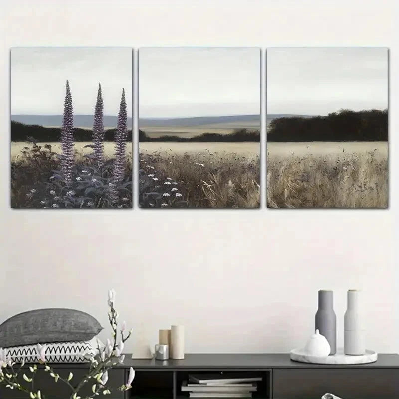 3pcs Wildflower Meadow Landscape Painting Metal Print Ready to Hang Art